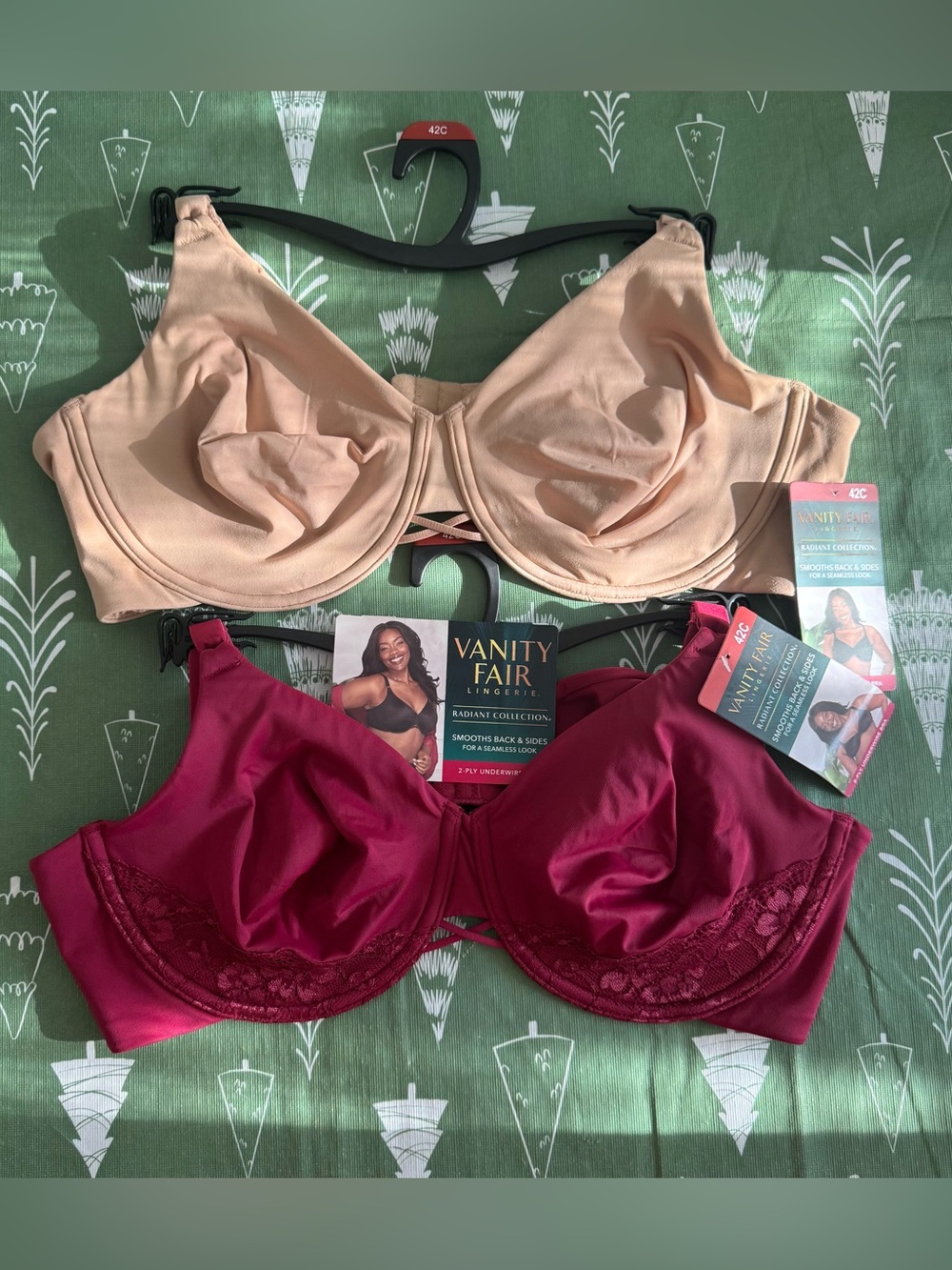 Vanity Fair Radiant Back Smoothing Underwire Bras 42C Beige Magenta LOT OF 2 - Picture 5 of 16